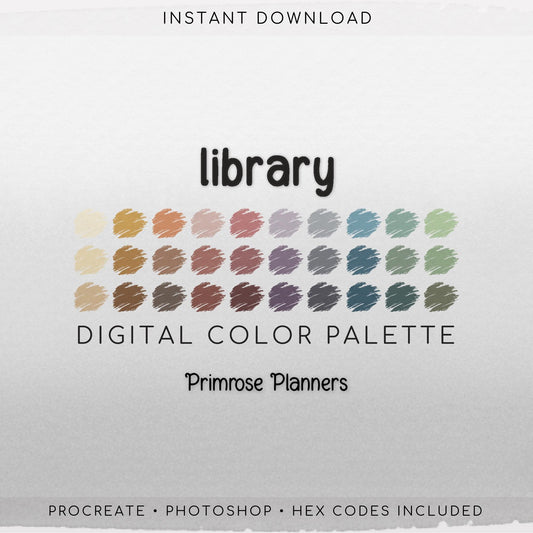 Dark Academia Procreate Palette, Neutral Library Colors Swatches, Moody Bookish Aesthetic Digital Download