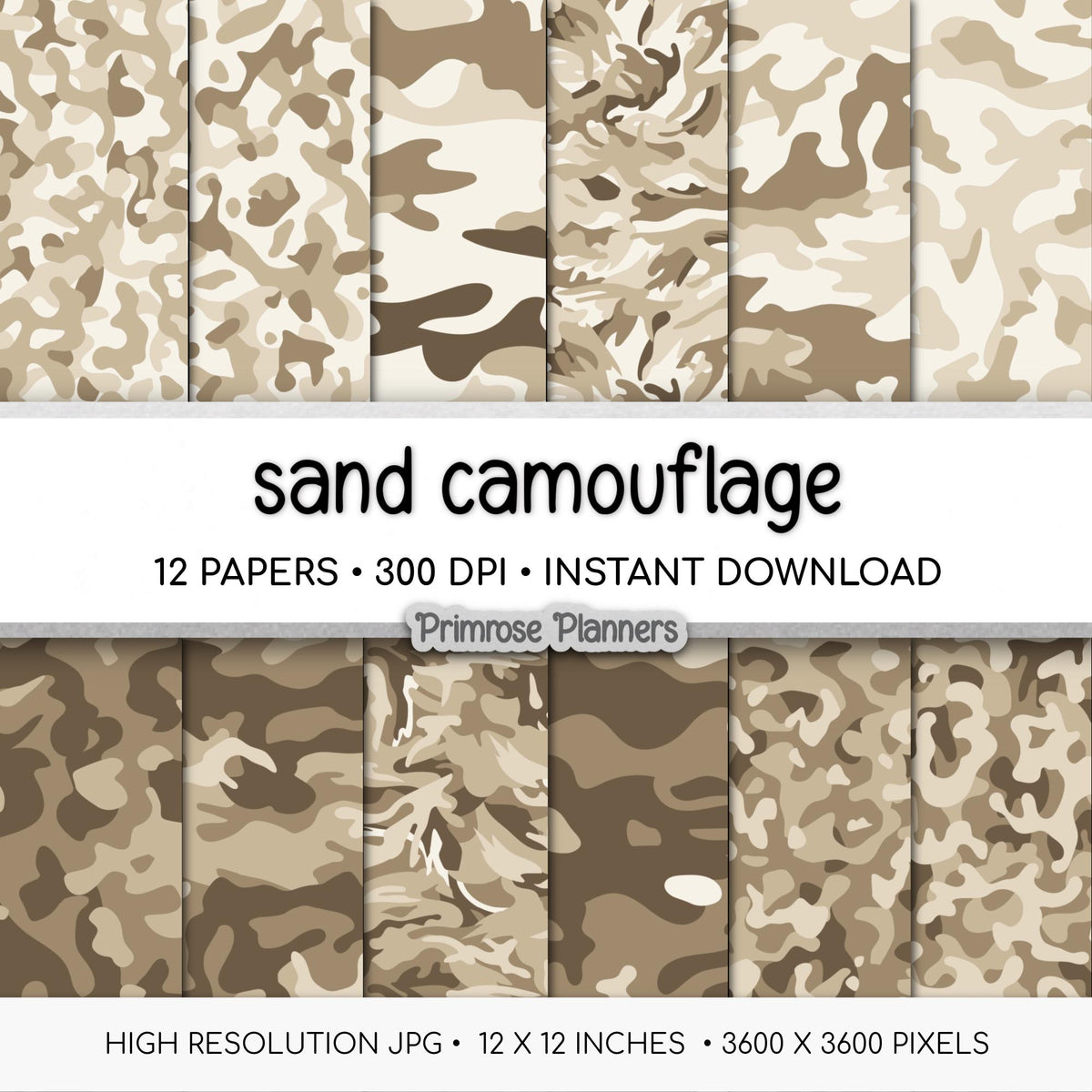 Sand Camouflage Digital Paper, Neutral Military Scrapbook Background (Instant Download)
