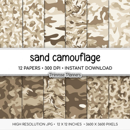 Sand Camouflage Digital Paper, Neutral Military Scrapbook Background (Instant Download)