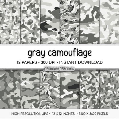Gray Camouflage Digital Paper Pack (Instant Download)