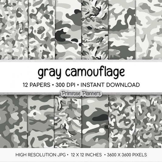 Gray Camouflage Digital Paper Pack (Instant Download)