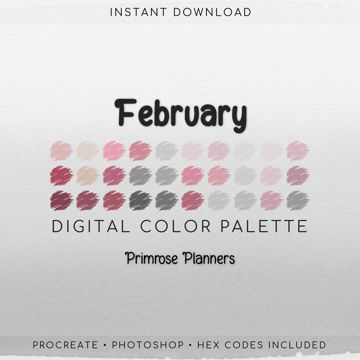 February Digital Color Palette - Color Chart | Goodnotes Tool | iPad Procreate | Digital Download | Pink and Gray Color Palette | HEX Codes