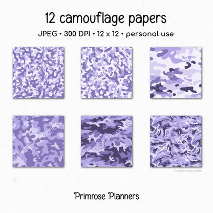Lavender Camouflage Digital Paper Pack, Pastel Army Pattern (Instant Download)
