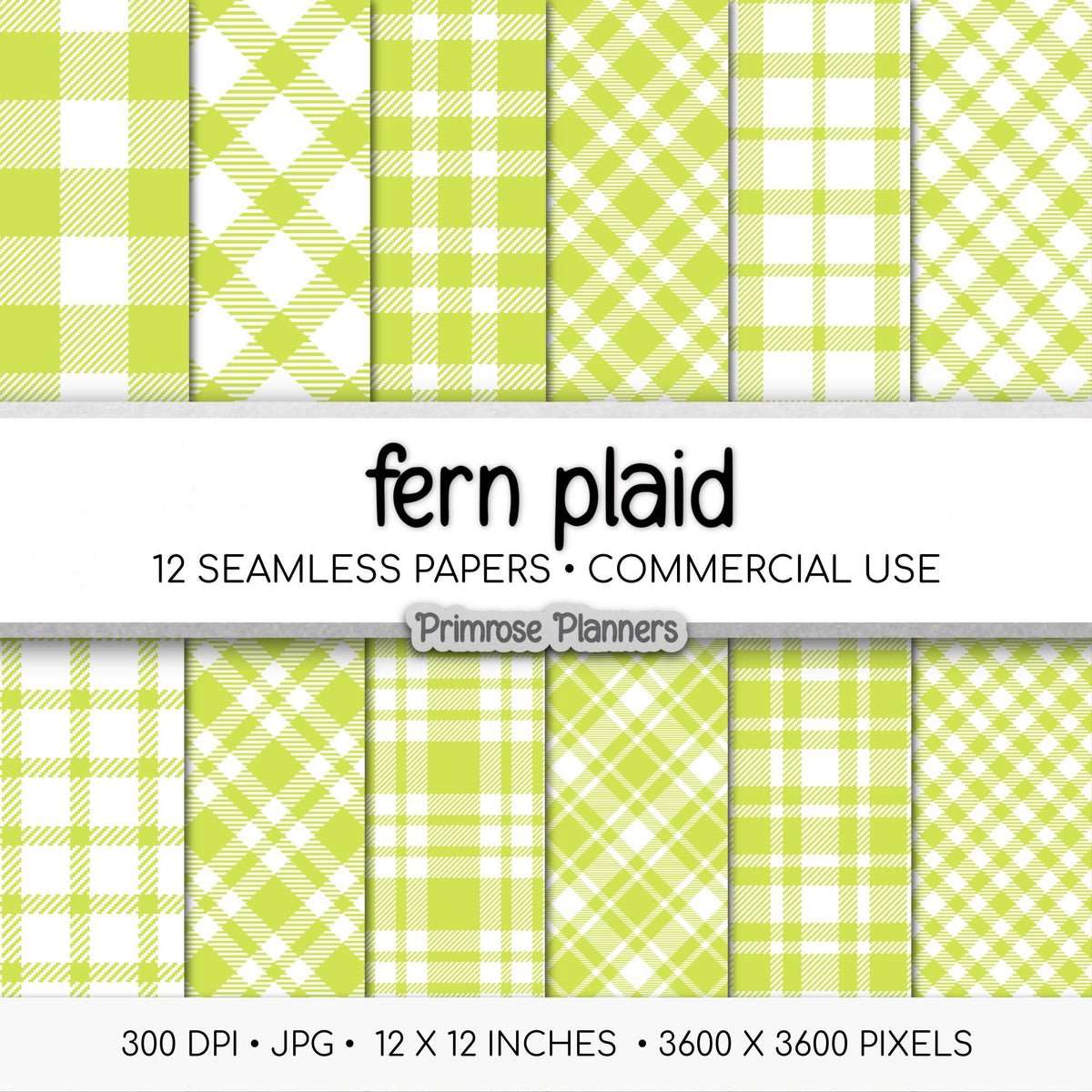 Seamless Fern Green Plaid Digital Paper, Buffalo Check, Nature Tartan Patterns, Spring Botanical Scrapbook, Commercial Use, 300 DPI