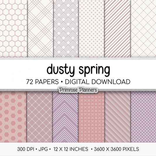 Dusty Spring Digital Paper Bundle | Minimal Floral, Geometric Patterns | Dusty Rose, Mauve, Vintage Orchid | Romantic Minimalist Pack