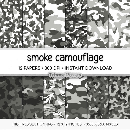 Smoke Gray and Cream Camouflage Digital Paper, Neutral Grey Camo Scrapbook Paper, Army Print Background