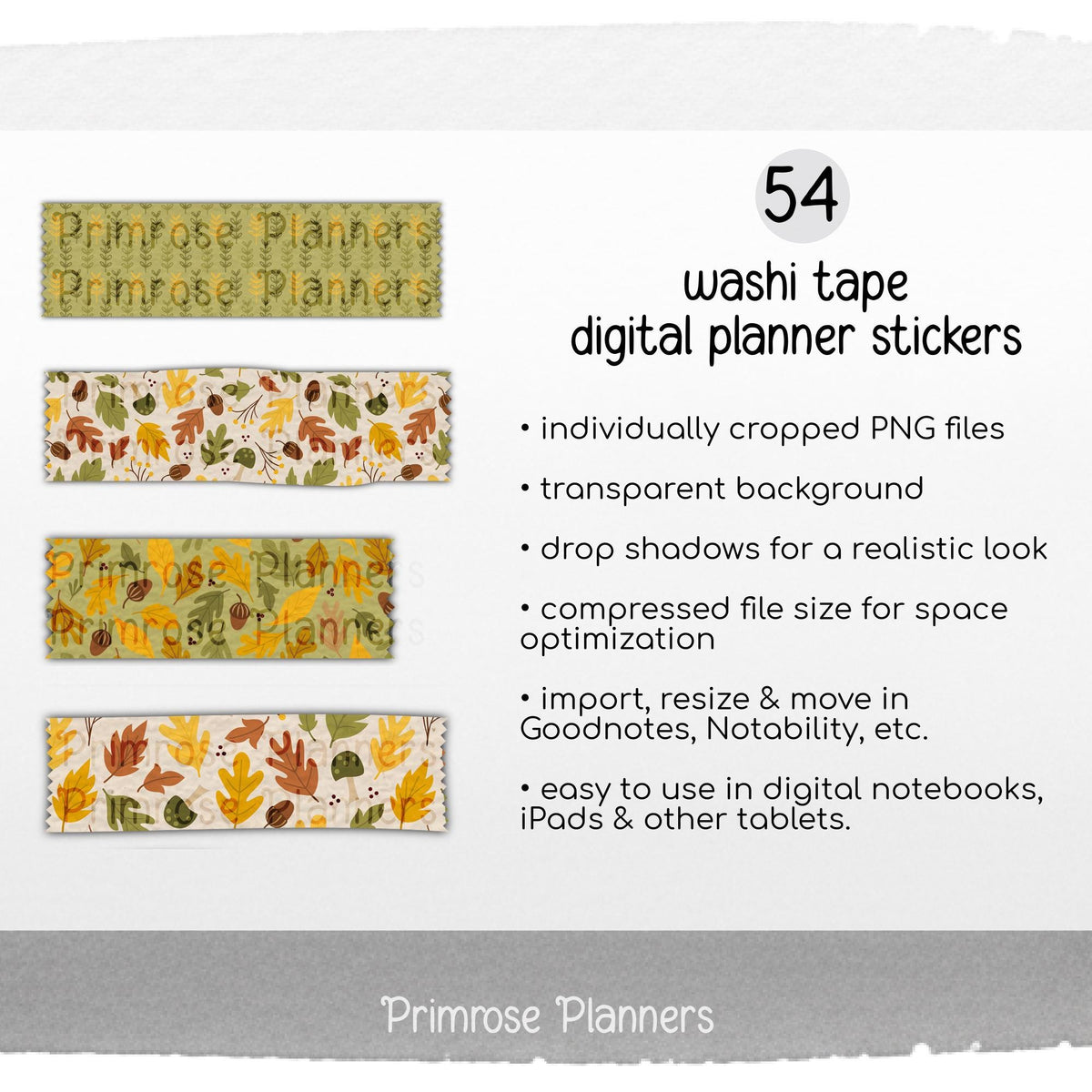 Autumn Digital Washi Tape, Mushroom & Acorn Stickers, Saffron Yellow Moss Green, GoodNotes Sticker Book, Fall Leaf, Forestcore