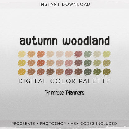 Autumn Woodland Procreate Palette, Fall Forest Color Swatches, Moody Warm Aesthetic Digital Download