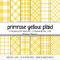 Primrose Yellow Plaid Digital Paper, Pastel Tartan Patterns, Spring Scrapbook Background, Commercial Use, 300 DPI, Yellow and White