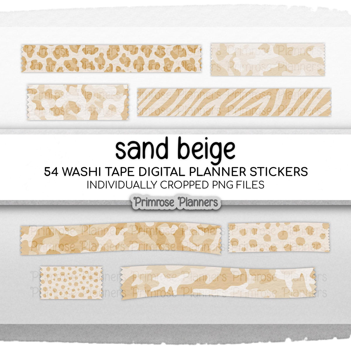 Tan Beige Camo & Leopard Print Digital Washi Tape GoodNotes Stickers