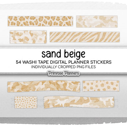 Tan Beige Camo & Leopard Print Digital Washi Tape GoodNotes Stickers