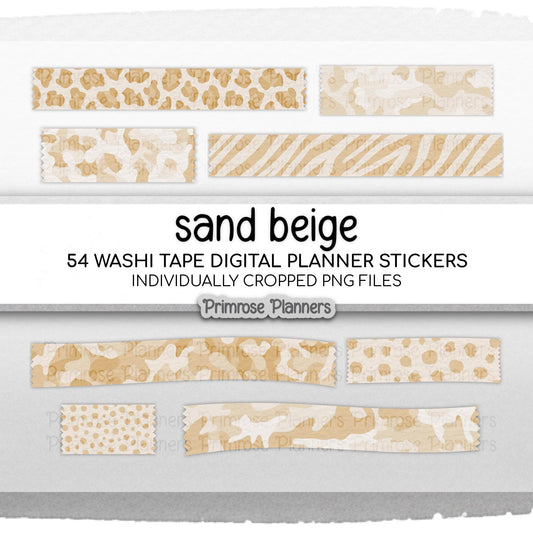 Tan Beige Camo & Leopard Print Digital Washi Tape GoodNotes Stickers