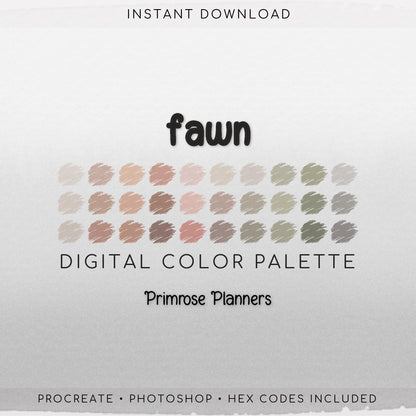 Fawn Digital Color Palette - Color Chart | Goodnotes Tool | iPad Procreate | Digital Download | Neutral Color Palette | HEX Codes | Muted