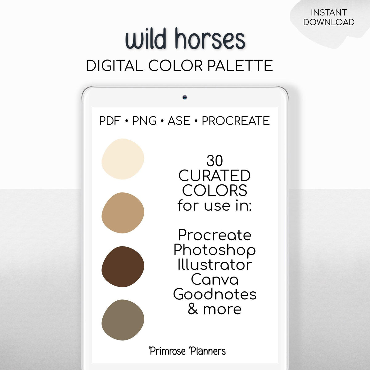 Wild Horse Procreate Palette & Photoshop Swatches, Western Equine Neutrals, Beige Tan Brown Gray Cream, Mustang, Hex Codes