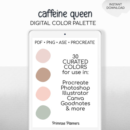 Caffeine Queen Digital Color Palette - Color Chart | Goodnotes Tool | iPad Procreate | Digital Download | Soft Color Palette