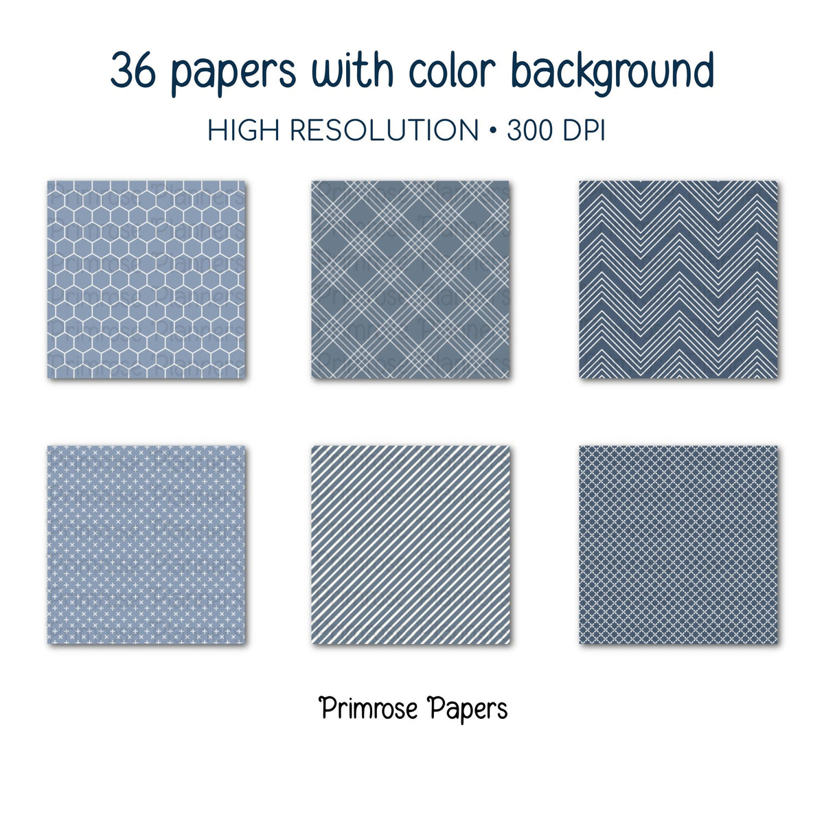 Coastal Farmhouse Digital Paper | Minimal Floral & Geometric Patterns | Dusty Blue, Chambray, White | French Country Scrapbook Backgrounds