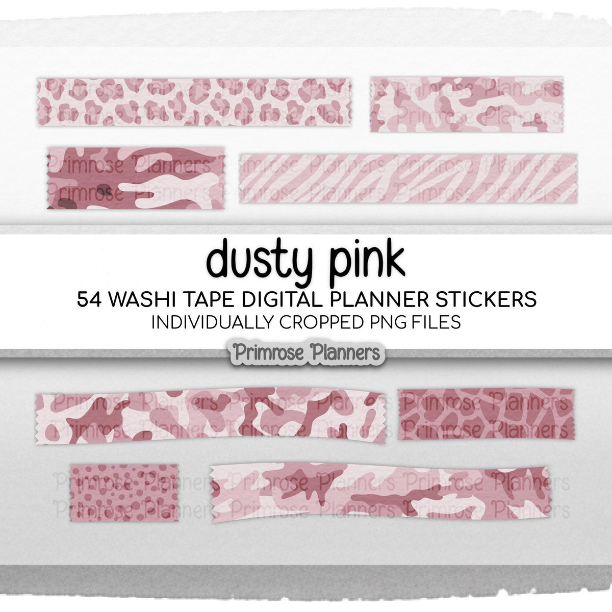 Digital Washi Tape Stickers, Dusty Pink Camo, Animal Print, GoodNotes