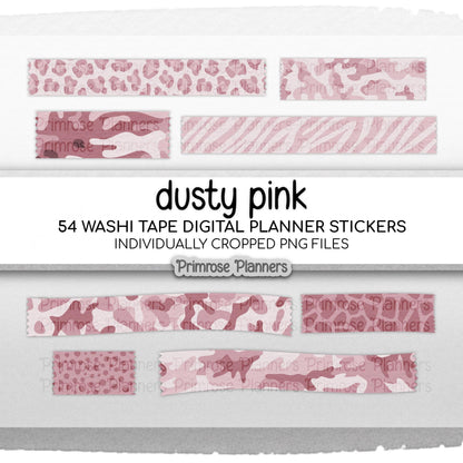 Digital Washi Tape Stickers, Dusty Pink Camo, Animal Print, GoodNotes