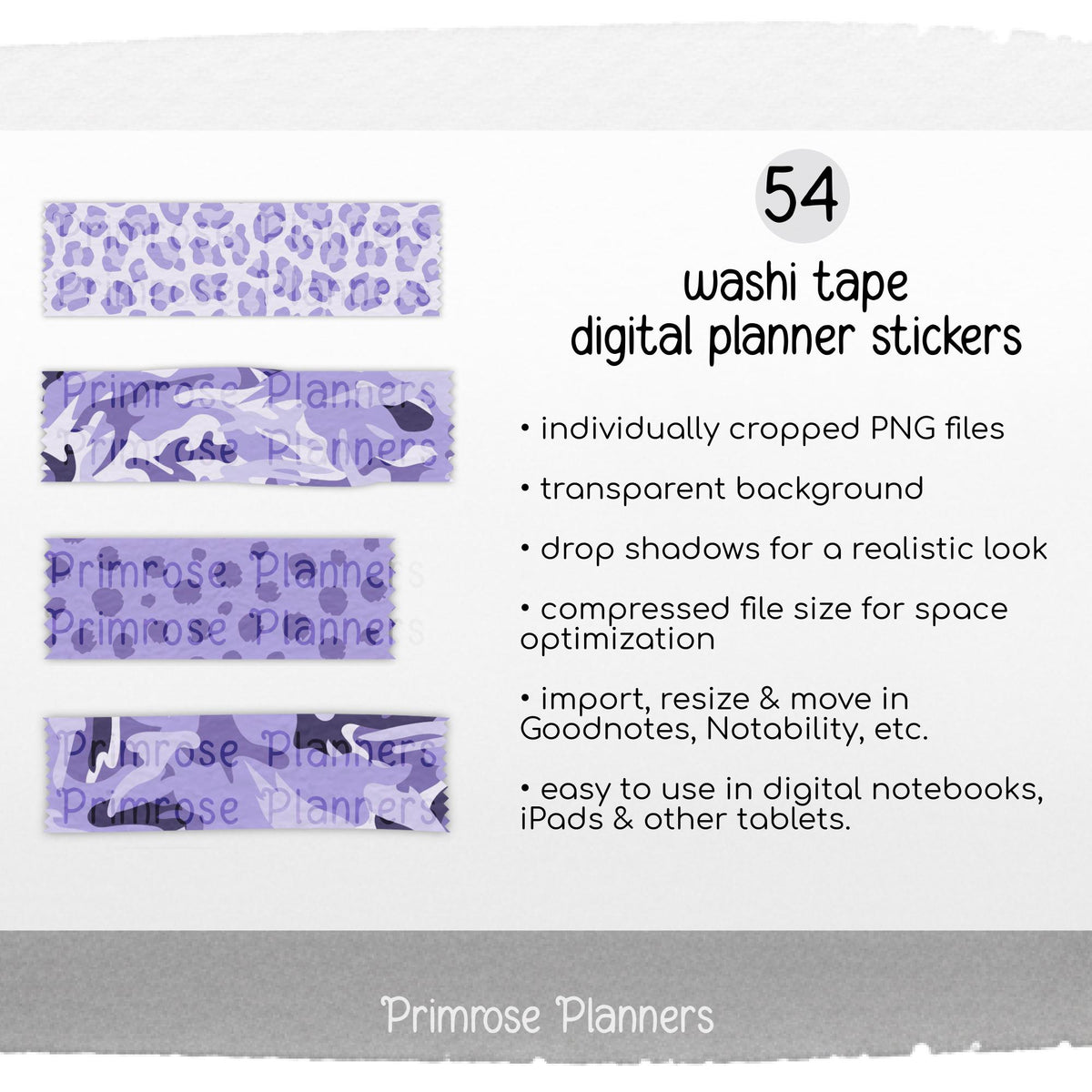 Lavender Safari Animal Print & Camo Digital Washi Tape Planner Stickers