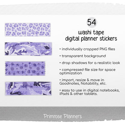 Lavender Safari Animal Print & Camo Digital Washi Tape Planner Stickers
