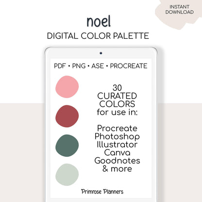 Noel Digital Color Palette - Color Chart | Goodnotes Tool | iPad Procreate | Digital Download | Holiday Color Palette | HEX Codes