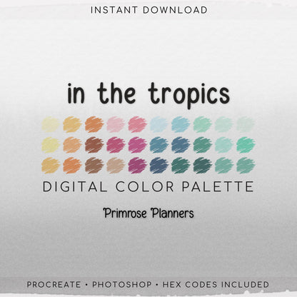 Tropical Digital Color Palette - Color Chart | Goodnotes Tool | iPad Procreate | Digital Download | Teal and Orange Color Palette | HEX Code