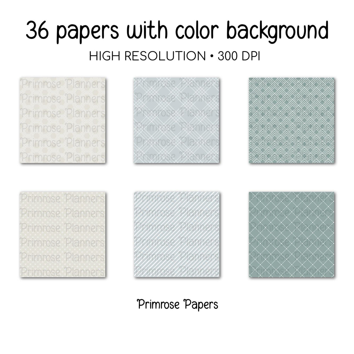 Farmhouse Mornings Digital Paper Bundle | Minimal Floral, Geometric | Greige, Duck Egg, Dusty Aqua | Spring Farmhouse Scrapbook