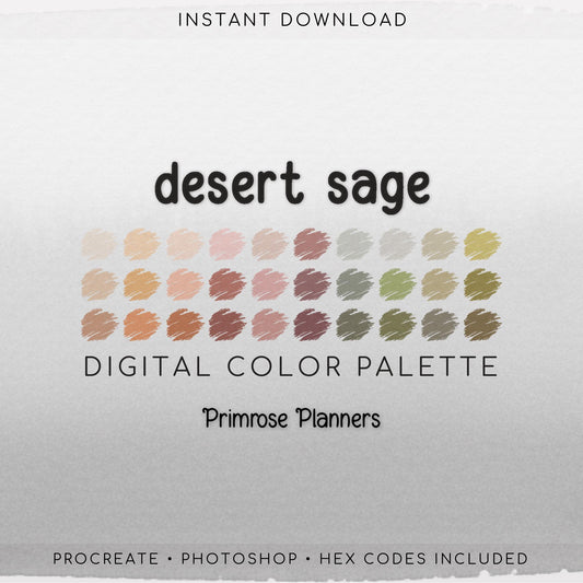 Muted Desert Procreate Palette & Photoshop Swatches, Boho Tan Orange Rose Green, Earthy Terracotta, Hex Codes