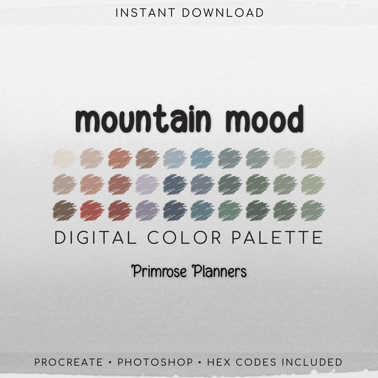 Mountain Mood Digital Color Palette - Color Chart | Goodnotes Tool | iPad Procreate | Digital Download | Forest Color Palette | HEX Codes