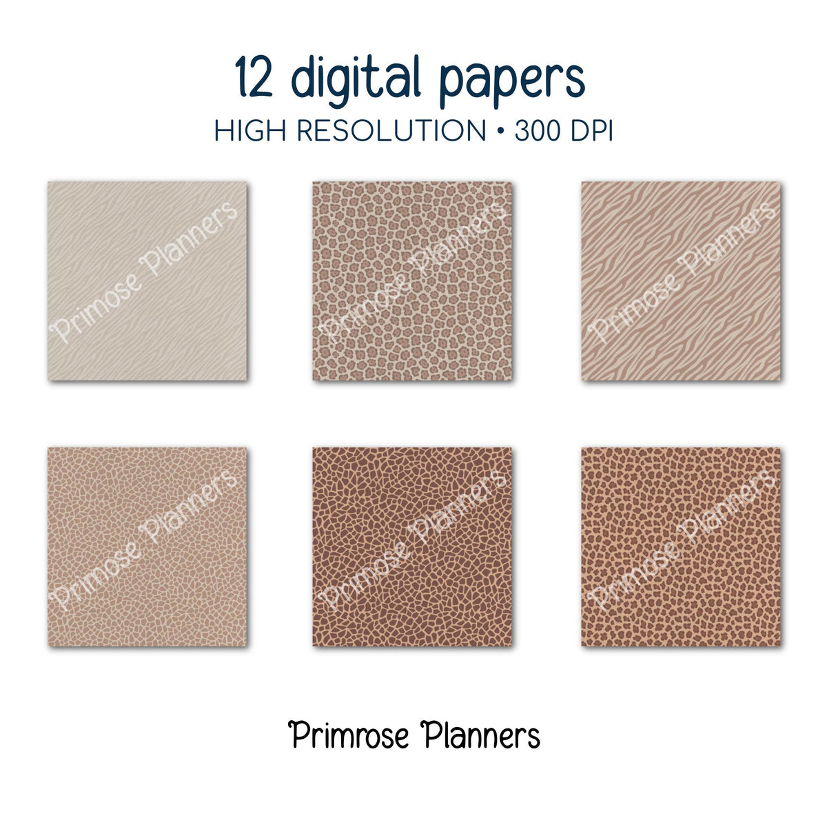Neutral Animal Print Digital Paper | Leopard, Cheetah, Zebra & Giraffe Patterns | Beige, Taupe, Gray | Safari Nursery Scrapbook Backgrounds