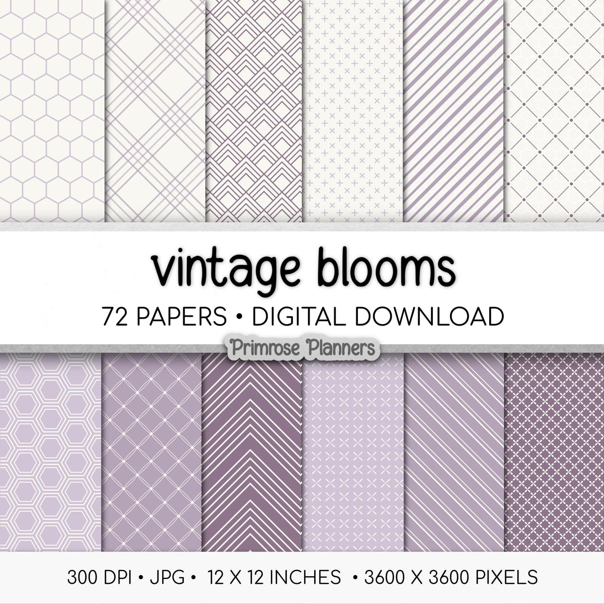 Whimsical Garden Digital Paper Bundle | Minimal Floral, Geometric Patterns | Dusty Lilac, Muted Plum | Fairycore Scrapbook Backgrounds