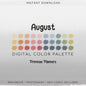 August Summer Procreate Palette & Photoshop Swatches, Late Summer Yellow Orange Pink Blue Green, Hex Codes
