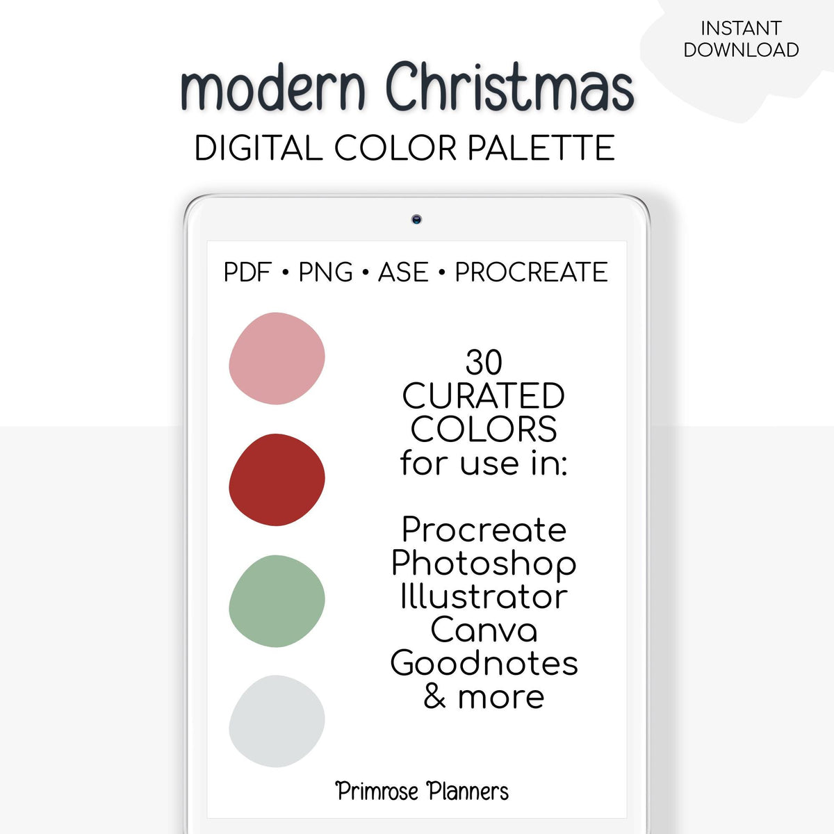 Modern Christmas Digital Color Palette - Color Chart | Goodnotes Tool | Procreate | Digital Download | Holiday Color Palette | HEX Codes