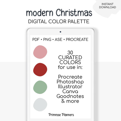 Modern Christmas Digital Color Palette - Color Chart | Goodnotes Tool | Procreate | Digital Download | Holiday Color Palette | HEX Codes