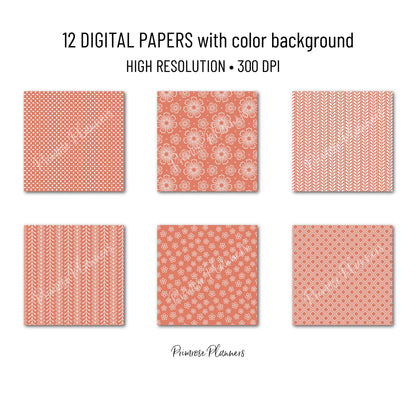 Rose Red Digital Paper, Minimal Boho Floral Patterns, Berry Red & White Scrapbook Paper, Romantic Botanical Background
