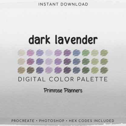 Dark Lavender Procreate Palette | Moody Navy Green Purple Swatches | Deep Rich Digital Art Tools
