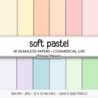 Solid Digital Paper Soft Pastel Rainbow | Spring Color Palette | Pink, Purple, Aqua, Yellow, Green | Commercial Use