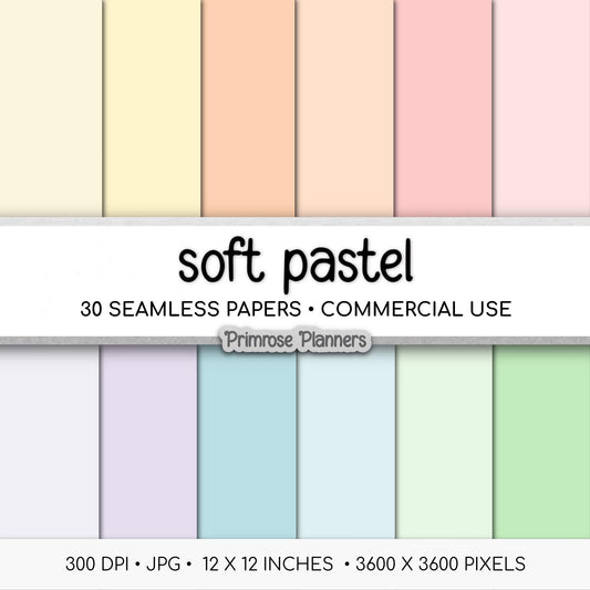 Solid Digital Paper Soft Pastel Rainbow | Spring Color Palette | Pink, Purple, Aqua, Yellow, Green | Commercial Use