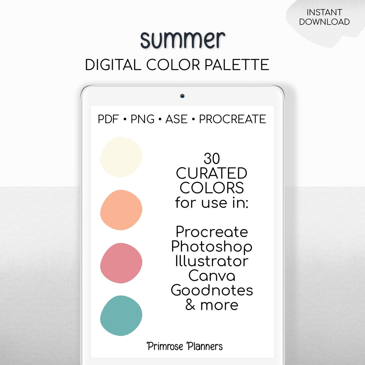 Vibrant Summer Procreate Palette, Bright Beach Color Swatches, Sunshine 30 Color Procreate Tools, Digital Download
