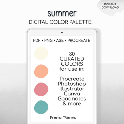 Vibrant Summer Procreate Palette, Bright Beach Color Swatches, Sunshine 30 Color Procreate Tools, Digital Download