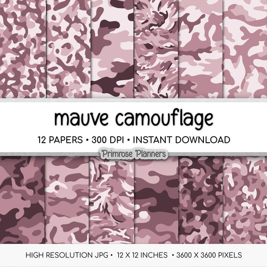 Mauve Camouflage Digital Paper, Rose Pink Scrapbook Backgrounds (Instant Download)