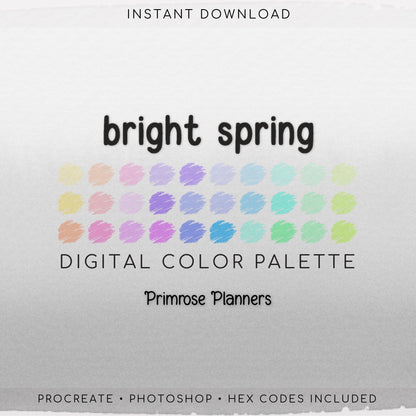 Bright Spring Procreate Palette & Photoshop Swatches, Vivid Rainbow Colors, Easter Pastel Aesthetic, Hex Codes, Digital Art Tool