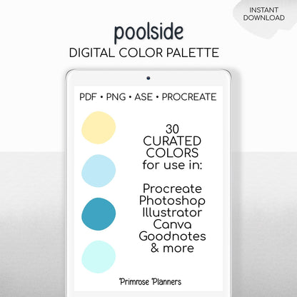 Poolside Digital Color Palette - Color Chart | Goodnotes Tool | iPad Procreate | Digital Download | Summer Color Palette | HEX Codes