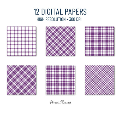 Seamless Grape Purple Plaid Digital Paper, Buffalo Check, Violet Tartan Patterns, Halloween Scrapbook, Commercial Use, 300 DPI