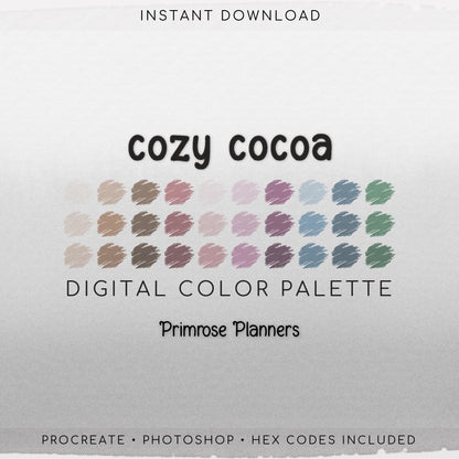 Procreate Palette & Photoshop Swatches, Moody Cocoa Brown Navy Maroon Green, Dark Jewel Tones, Hex Codes, Digital Art Tool