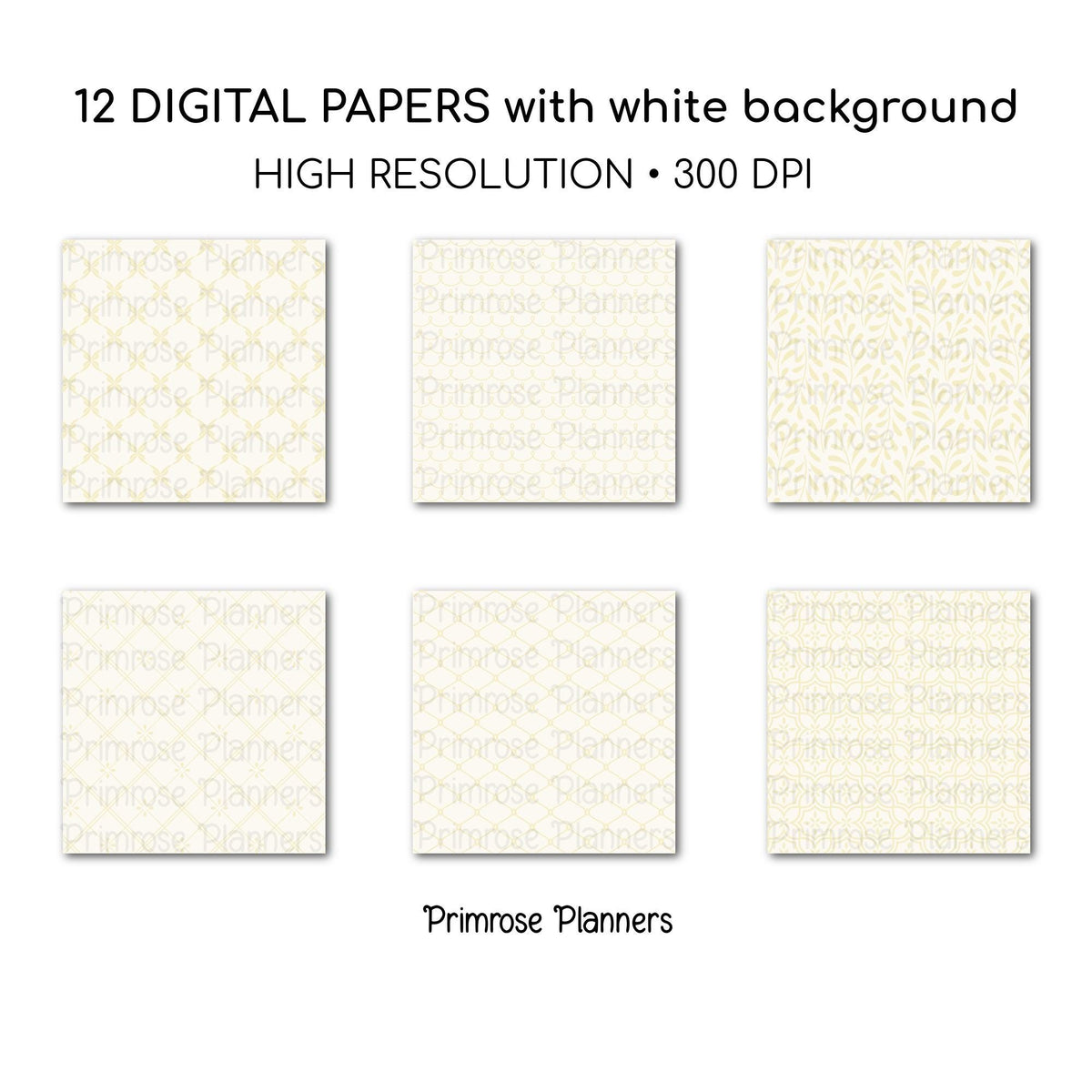 Vanilla Yellow Digital Paper Pack, Cream and Ivory Patterns, Botanical and Geometric Designs for Planners, Cards, Invites