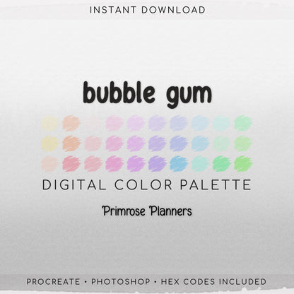 Bubble Gum Digital Color Palette - Color Chart | Goodnotes Tool | iPad Procreate | Digital Download | Pastel Color Palette | HEX Codes