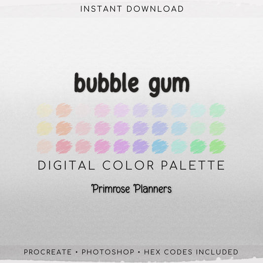 Bubble Gum Digital Color Palette - Color Chart | Goodnotes Tool | iPad Procreate | Digital Download | Pastel Color Palette | HEX Codes
