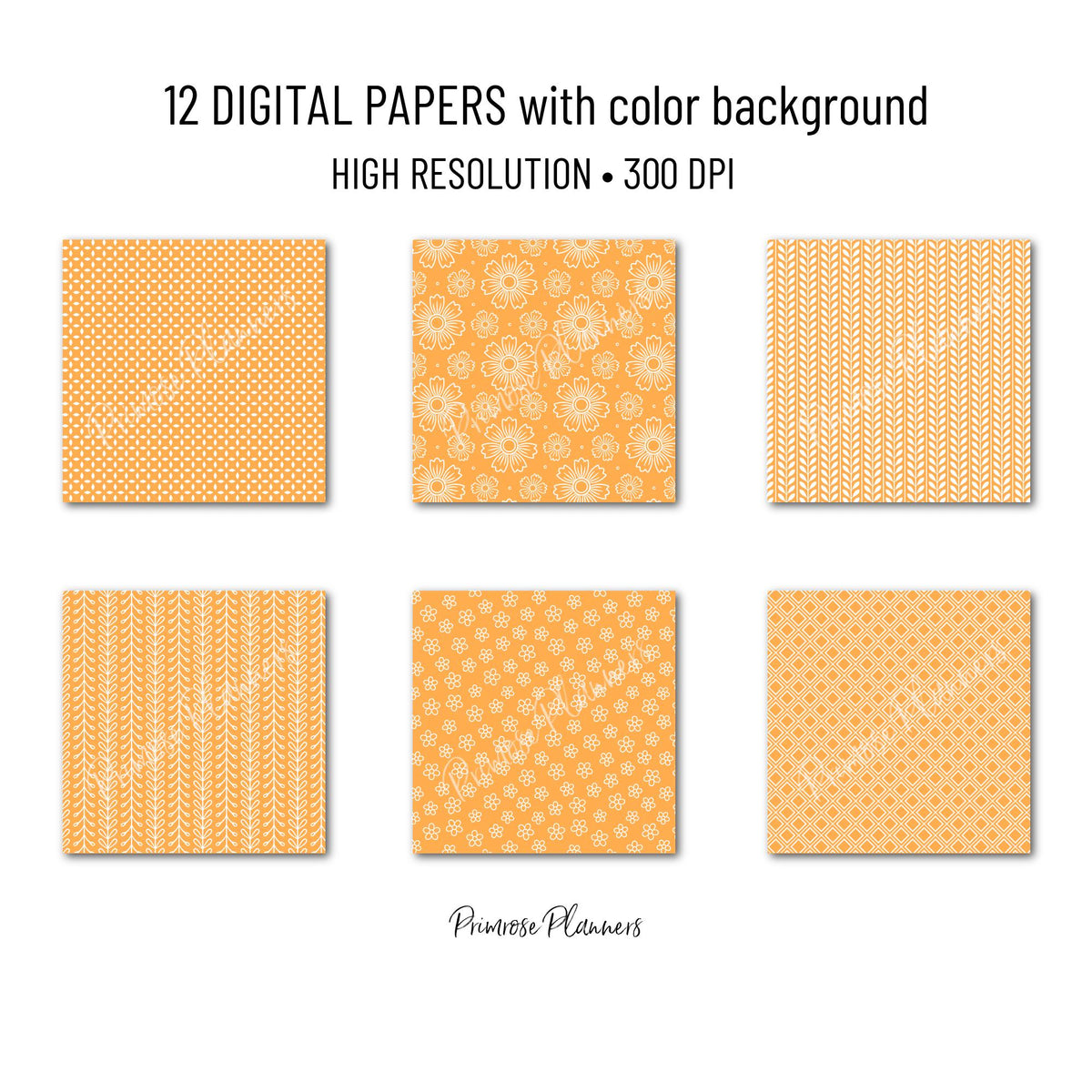 Mango Orange Digital Paper, Minimal Boho Floral Patterns, Tangerine & White Scrapbook Paper, Tropical Summer Background