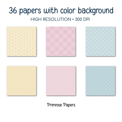 Pastel Spring Digital Paper Bundle | Whimsical Floral, Soft Geometric | Buttercup, Blush Peony, Duck Egg | Easter Scrapbook